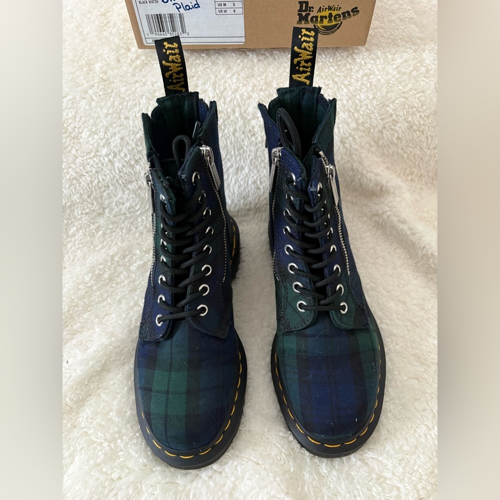 Dr. Martens Blue and Green Plaid Boots - Picture 3 of 6